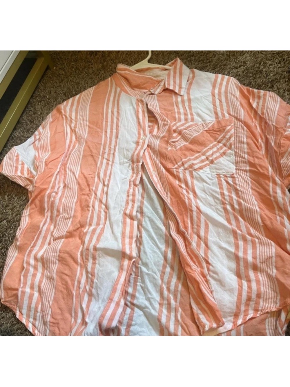 Striped Peach Button-Down Shirt with Pocket